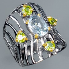 Irradiated Natural Blue Topaz Silver ring 925 Sterling /RVS330