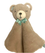 Kelly Toys Sleeping Bear Plush Baby Security Blanket Lovey Green Bow Rattle Tags