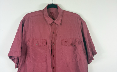 Vintage Valentino Uomo shirt men's red short sleeved button up 100% silk Size M - Picture 2 of 9
