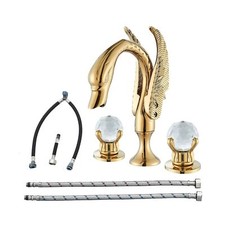 Widespread Bathroom Facuet Gold Swan Bathroom Sink Faucet 3 Hole 2 Handle Cry...