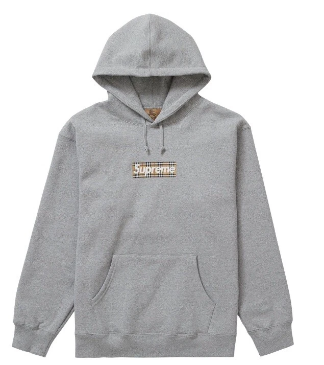 Grand sweat shirt à capuche logo Supreme Burberry Box gris bogo