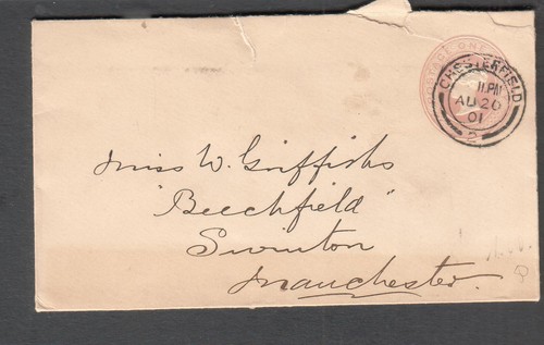 England 1901 Postumschlag Chesterfield an Miss W. Griffiths Beechfield Manchester