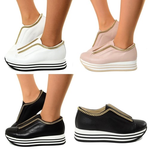 Sneakers Donna Stella Platform Scarpe Righe Maxi Zeppa Tennis Catena Elast  A2651 | eBay