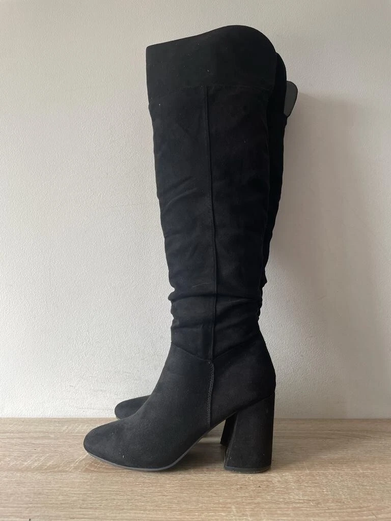 Ladies black suede cheap knee high boots