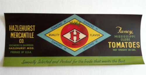 Diamond H Brand Tomatoes Crate Label Hazelhurst Mercantile Co. Hazelhurst, Ms. - Picture 2 of 2