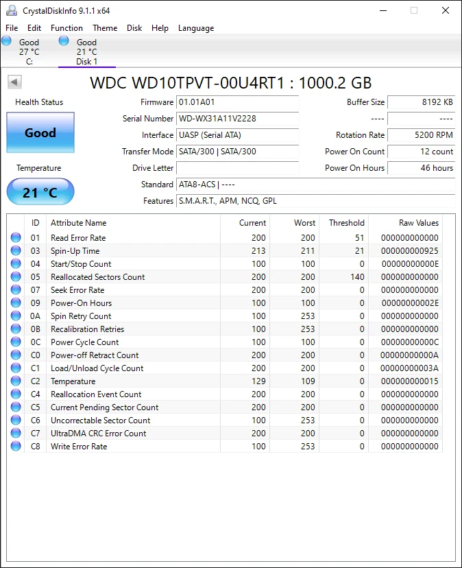 WD10TPVT-00U4RT1 WD dcm: HHMTJHN s/n: WX31A1 FEB / 2014 Thailand 1TB SATA 2.5" - Image 2 of 3