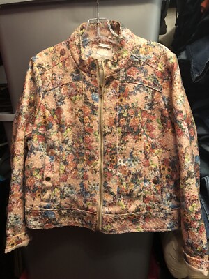 Odyn Jacket Full Zip Floral Multi-Color Pockets Semi-Crop Size L