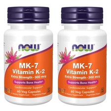 Now Foods MK-7 Vitamin K-2 Extra Strength 300 mcg - 60 Veg capsules  2 Pack 