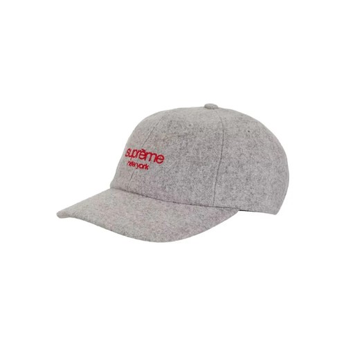 Supreme Waxed Wool 6-Panel Logo Mütze Kappe grau FW22