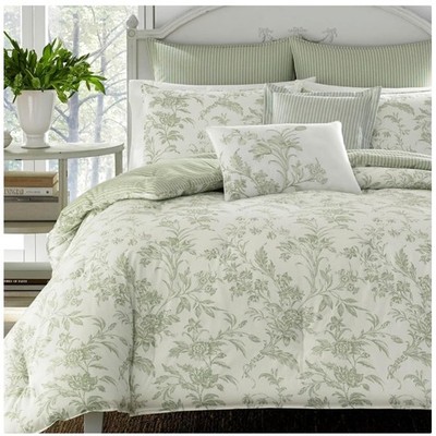 Natalie Green Bedding Set, King Size Comforter, Floral Toile