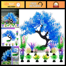 15 Pack Artificial Aquarium Plants Trees Set for Fish Tank Decor - Blue