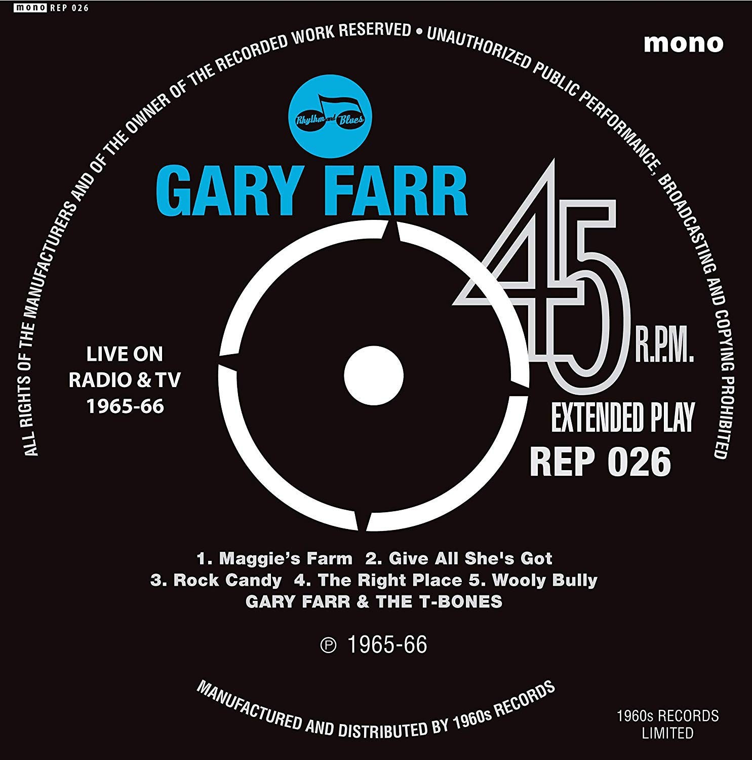 Gary Farr E T-Bones Con Keith Emerson Live In Tv EP 7 Inch Vinyl REP026 NUOVO