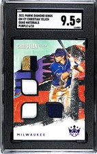 2021 Panini Diamond Kings Christian Yelich Quad Relic Jersey PURPLE /10 SGC 9.5