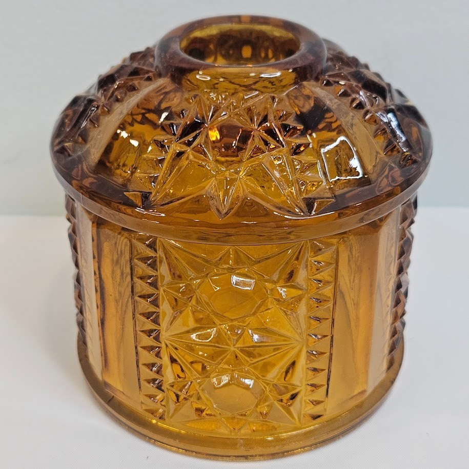 Vintage Indiana Glass Amber Stars and Bars Fairy Lamp Top Only