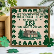 Charming St Patricks Day Decor Wooden Plaque Irish Cottage Clover Border Sign
