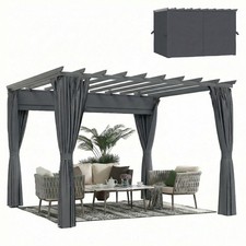 Outsunny 3.6 x 3 m Aluminium Pergola with Retractable Roof Canopy, Curtains