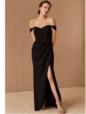 BHLDN Rossi Crepe Black Maxi Dress size 4 elegant event wedding formal long slit