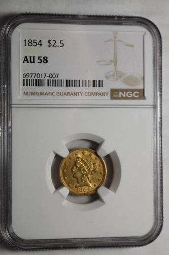 1854 $2.5 Gold Liberty NGC AU58