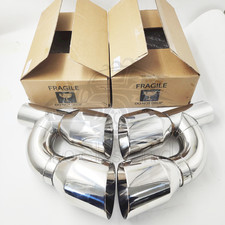 Dual Wall Exhaust Tips Stainless Steel Slant Cut Pair Offset 2.5 In Quad 4 Out