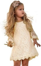 APRIL GIRL Flower Girl Dress, Lace Dress 3/4 Sleeve 2T, Ivory