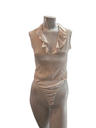 Ralph Lauren Collection Women's Body Suit Ivory Silk Vintage Ruffled