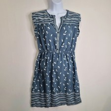 Loft Womens Small Blue Floral Button Down Midi Shirt Summer Dress Lightweight