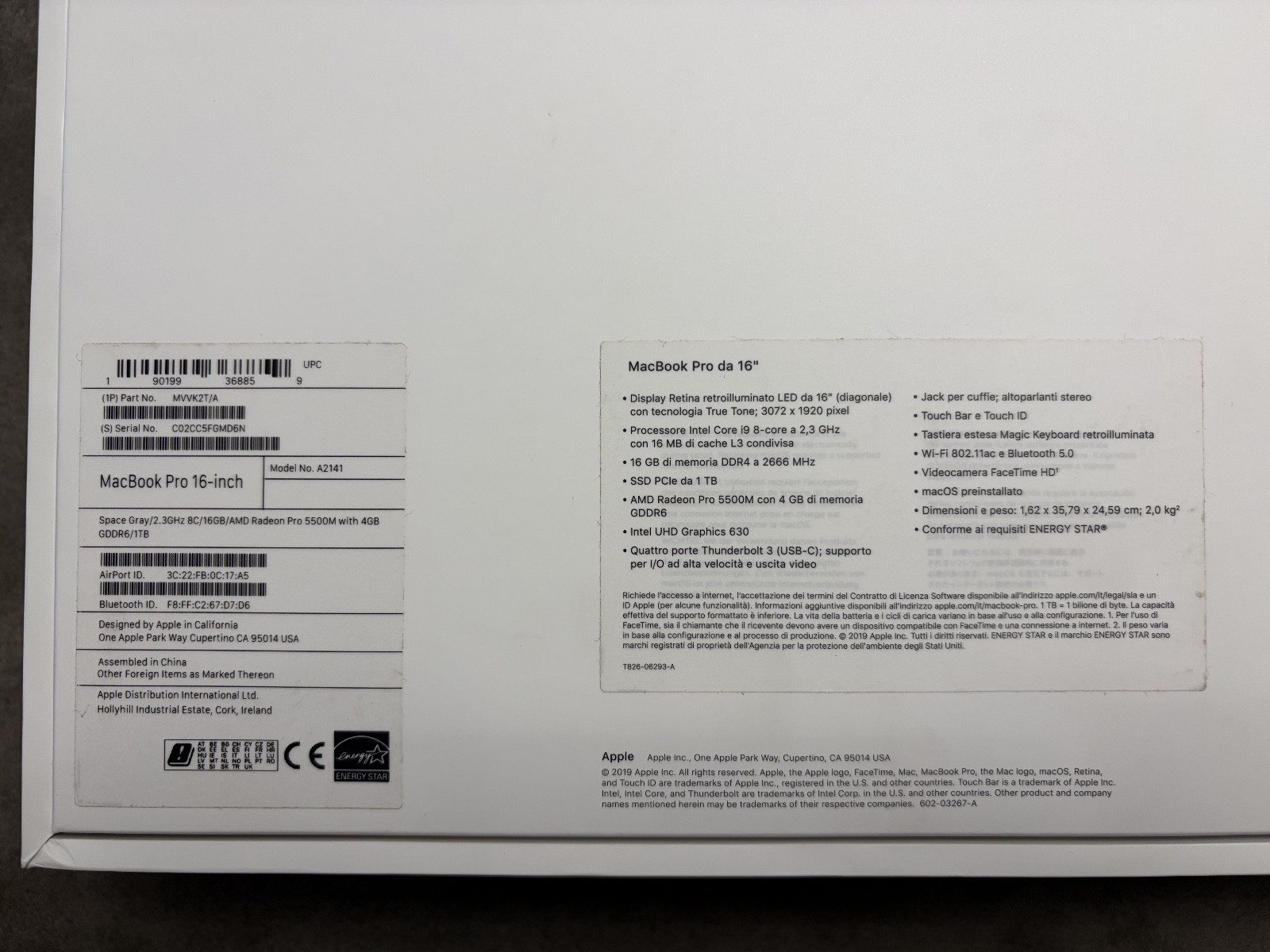 Scatola (Vuota) Apple MacBook Pro 16" Space Gray A2141 foto 3