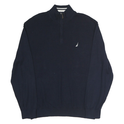 NAUTICA Herren marineblau uni Baumwolle halber Reißverschluss Pullover XL klassisch lässig Strickwaren