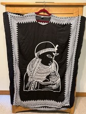 African-Inspired Batik Kaftan Black  White One Size Boubou Cover Up w/ Gold