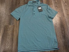 G/Fore Stripe Polo Shirt Mens S Light Green Navy Blue Striped Golf NEW 120