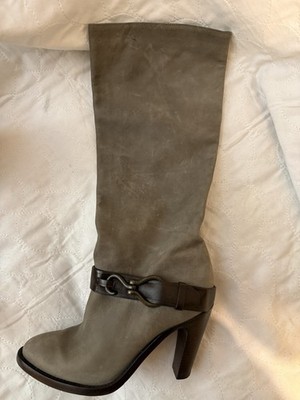 Cole Haan Tantivy Ironstone Distressed Leather Tall Harness Heeled Boots Size 8