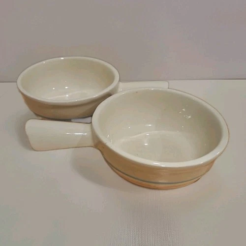 2 Vintage 1950s McCoy Pink + Blue Stripe Casserole / Soup Bowl 7050 Cottage Core