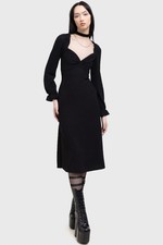 Kihilist Shadow Weave Midi Dress Womens Black Sweatheart Neck Cuff Sleeve Goth