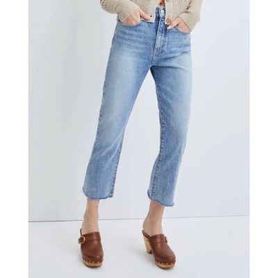 Veronica Beard Carly Kick Flare High Rise Jeans Seaside Blue Raw Hem Size 26