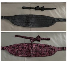 2 Sets Robert Talbott Protocol Pure Silk Cummerbund  Bow Tie Black  Paisley