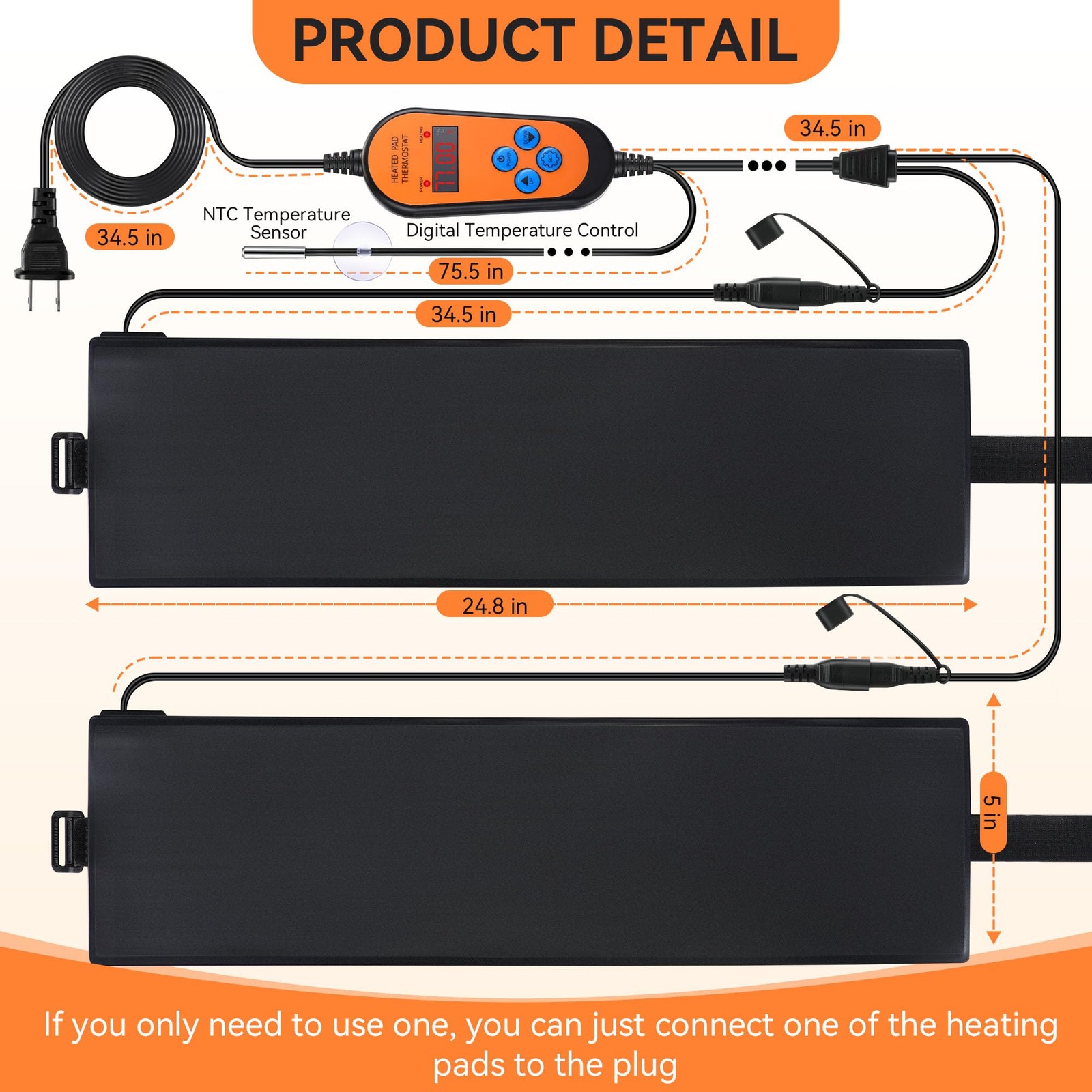 2 Pack Kombucha Heating Pad with 2 in 1 Plug, Kombucha Heating Wrap with Digi...