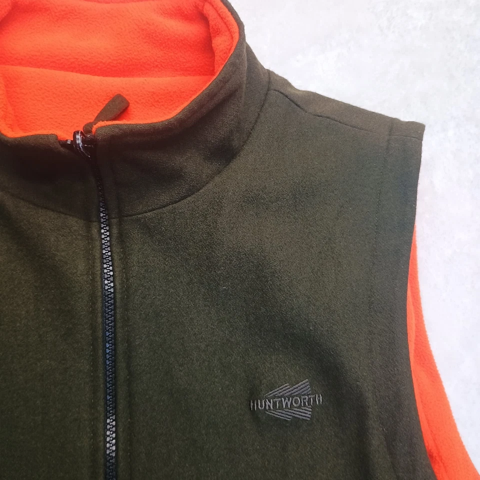 Huntworth Vest Mens M Green Orange Wool Blend Fleece Reversible Hunting Work - Image 3 of 4