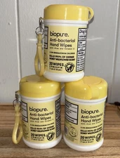 3 Biopure Antibacterial Travel Size Hand Wipes Keychain Great  stocking stuffer 