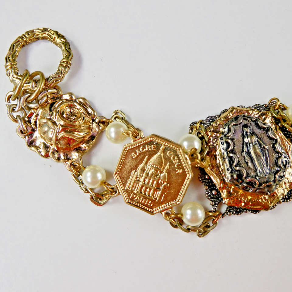 Bracelet vintage souvenir de Paris en filigrane Tour Eiffel
