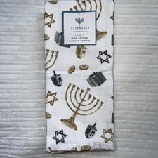 Storehouse Set of 2 Kitchen Towels Hanukkah Dreidel Menorah David’s Star Cotton