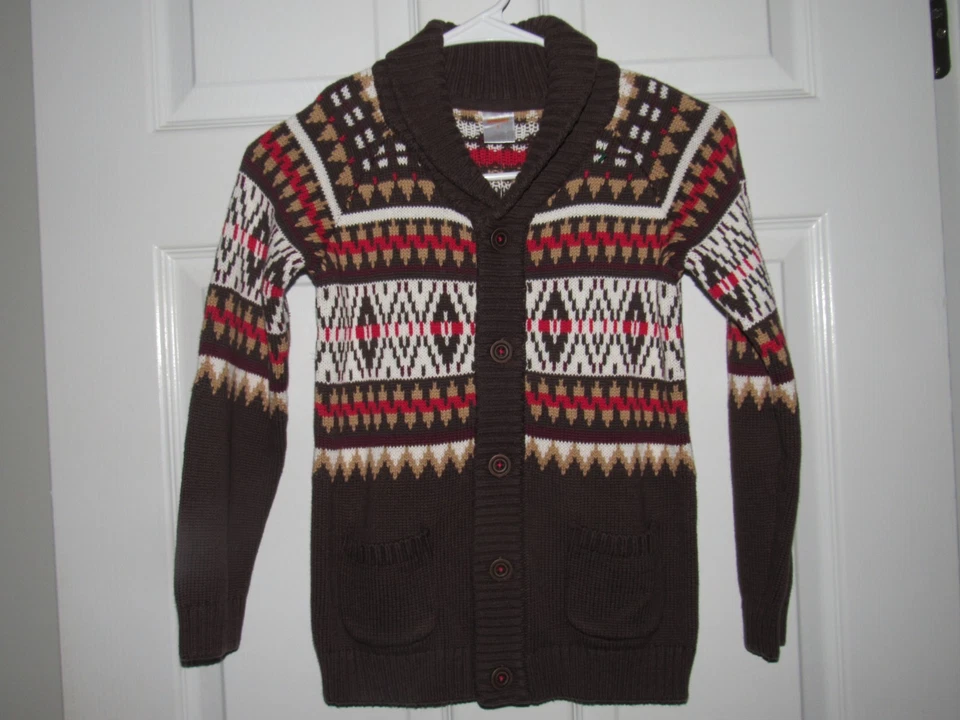 NWT New GYMBOREE Boy's Sz 6 Cardigan Sweater Shawl Collar Brown Tan Red Cotton - Image 4 of 4