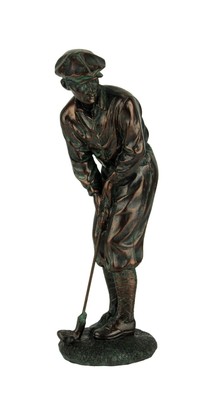 Man Golfer Putting Bronzetone 9 Inch Resin Stone Statue Figurine