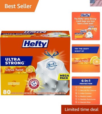 Durable 13 Gallon Kitchen Trash Bags with Citrus Twist Odor Control   80 Bags