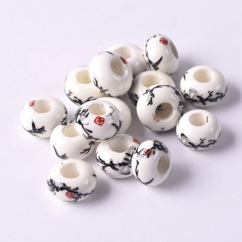 Flower Patterns 10pcs 15mm Rondelle Ceramic Porcelain Loose Charm Big Hole Beads - Picture 21 of 62