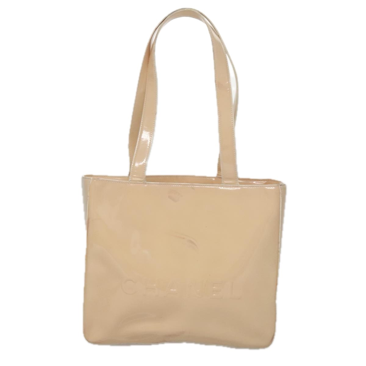 Chanel Pst (Petite Shopping Tote) Beige Patent Leather Tote Bag Authentic
