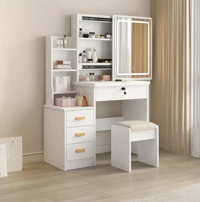 CECARO GROUP Tavolino da Trucco con Specchio Scorrevole e LED Scrivania Trucco Donna Regalo