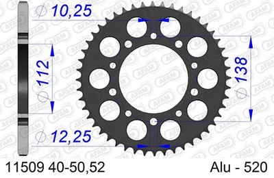 AFAM Aluminium rear sprocket for 520 chain, part number 11509-44