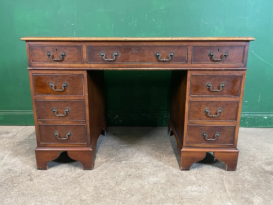 Vintage 8 Drawer Twin Double Pedestal Desk - Image 2 of 4