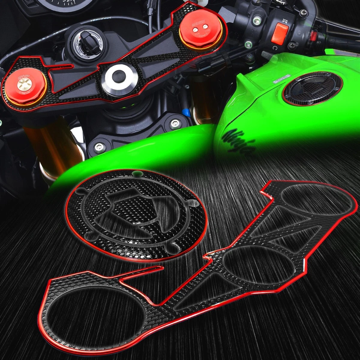 ⭐️yukky⭐️ Handle Bar Yoke+Fuel/Gas Cap Cover Sticker Pad 12-18 Ninja ZX-6R