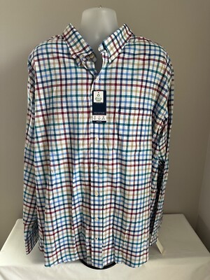 Izod Advantage Performance Multi Color L/S Plaid Button Front Shirt Size 3XLT
